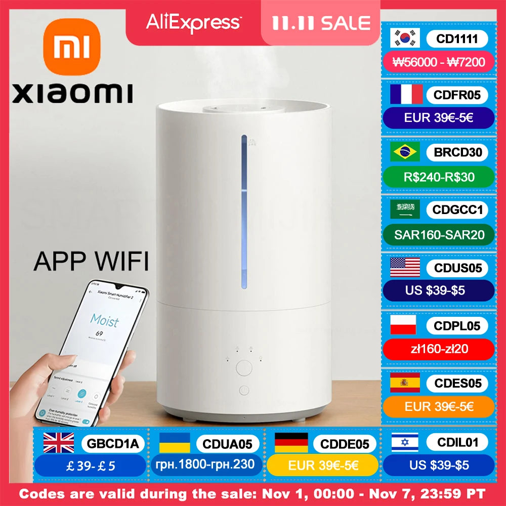 XIAOMI MIJIA Smart Antibacterial Humidifier 2 For Home 4.5L UVC 99.9% Sterilization Air Humidifier Aroma Essential Oils Diffuser SPINGHAR