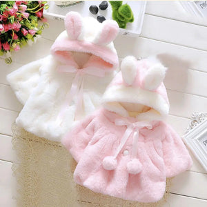 Children's clothing children's new cape girls autumn and winter wool sweater shawl baby ear fleece jacket cape - SPINGHAR