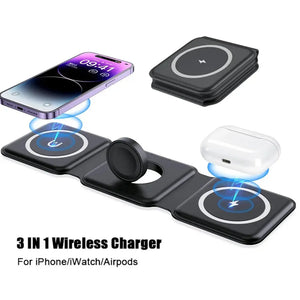 100W 3 in 1 foldable Wireless Charger Pad Stand for iPhone 15 14 13 12Pro Max Airpods iWatch Fast Wireless Charging Dock Station - SPINGHAR