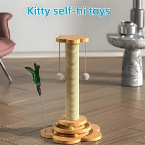 "Solid Wood Cat Turntable Toy with Sisal Scratching Board" SPINGHAR