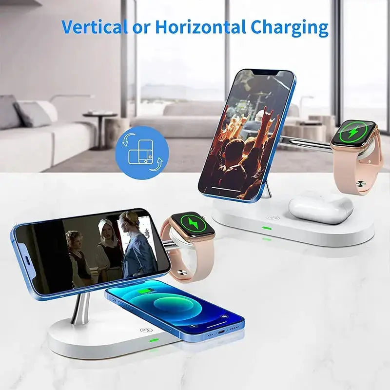 3 in 1 Wireless Charger Stand Magnetic For iPhone 12 13 14 15 Fast Charging Station for Apple Watch 9 8 7 6 5 Airpods 2 3 Pro - SPINGHAR