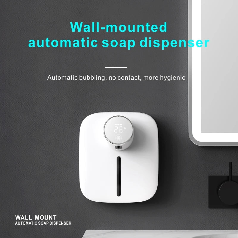 USB Rechargeable Multifunctional Wall Mounted Automatic Soap Dispenser Infrared Sensor LED Digital Display Foam Soap Dispenser SPINGHAR