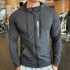 Men's Sports Hoodies Quick Dry Elastic Hooded Male Fitness Running Jackets Outdoor Gym Coats Casual Workout Sportwear Sunscreen SPINGHAR