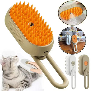 3 in 1 Cat Steam Brush One Touch Spray Pet Hair Removal Tool 360° Rotating Handle Silicone Multifunctional Massage Comb SPINGHAR