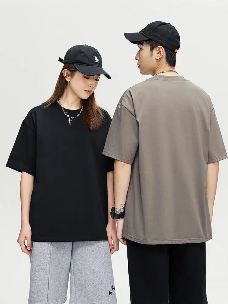 260G Heavy Cotton Oversized Summer T-Shirt for Men - Korean Fashion Short Sleeve - SPINGHAR