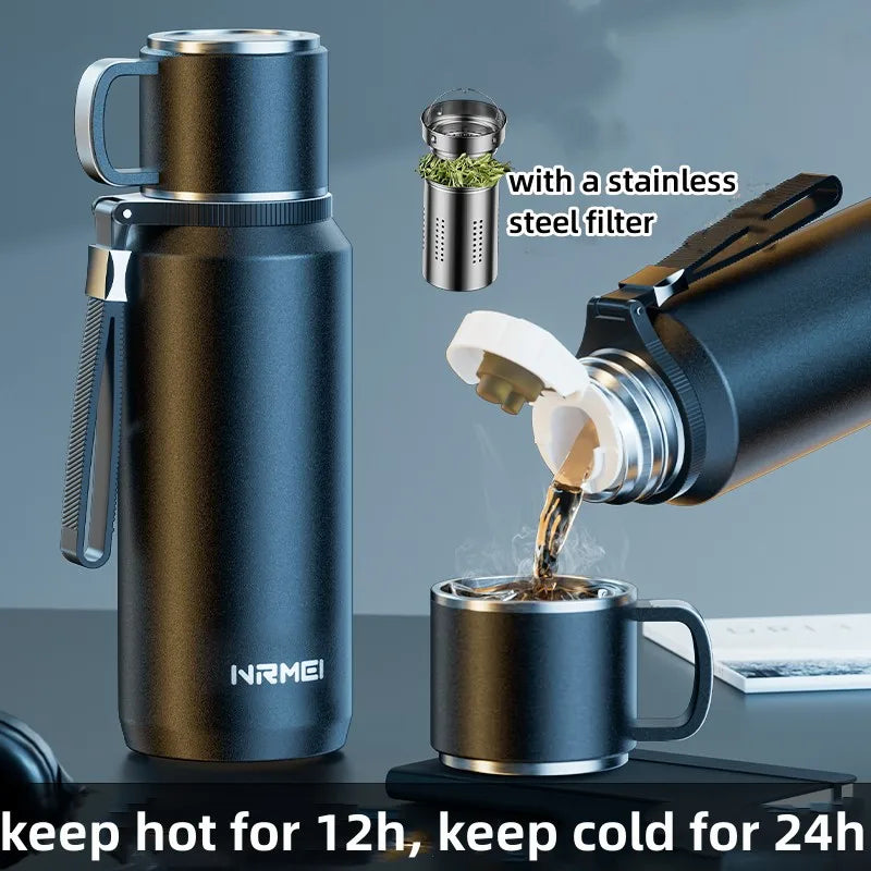 Double Wall Keep Hot and Cold Thermos Bottle Stainless Steel Insulated Bottles Vacuum Flask Large Thermos Cup with Tea Filter SPINGHAR