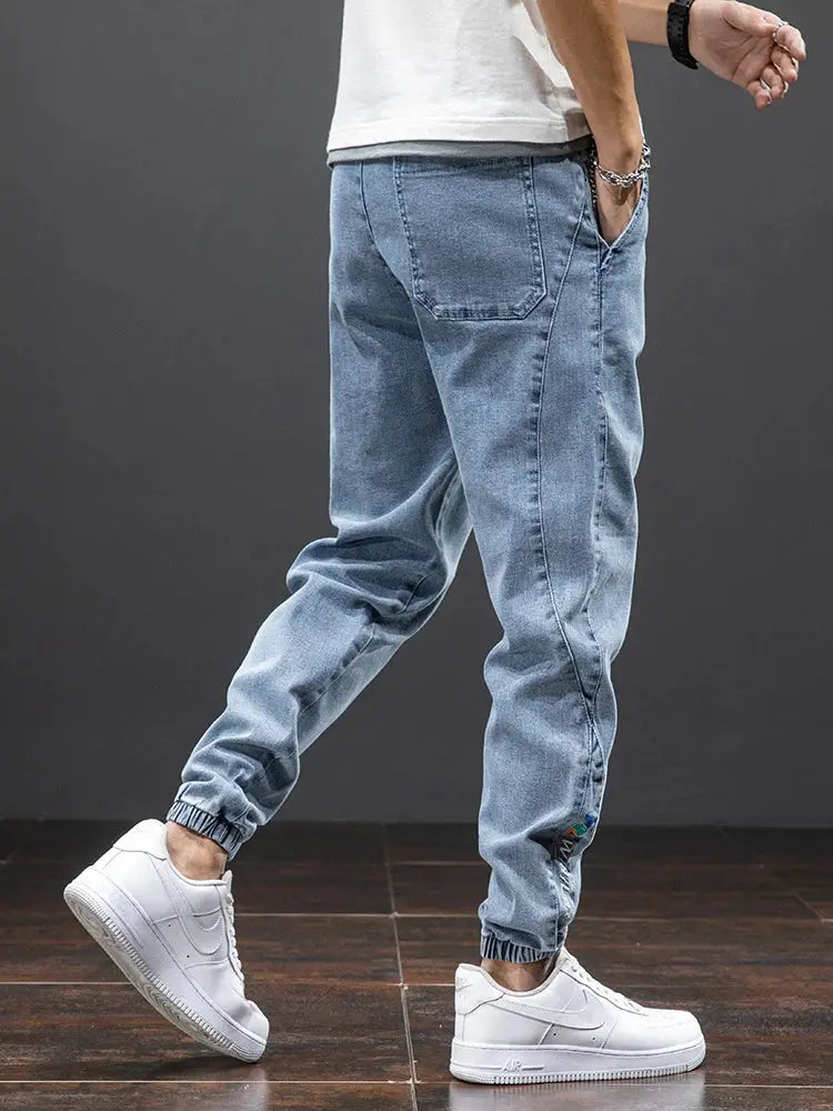 Spring Summer Black and Blue Cargo Jeans for Men | Streetwear Baggy Harem Jogger Pants | Plus Size 6XL, 7XL, 8XL - SPINGHAR