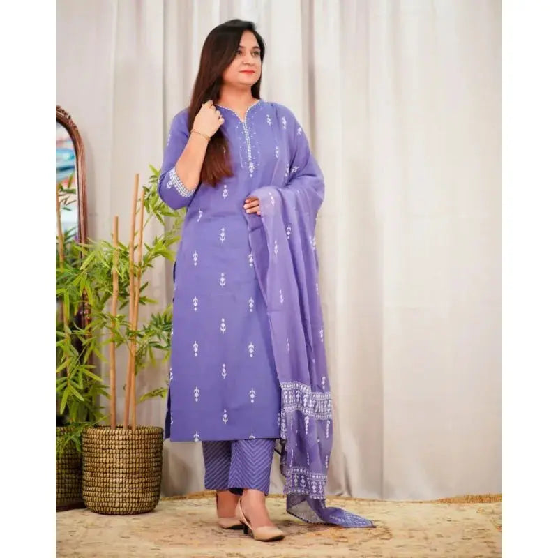 Purple Pakistani Women Indian Handmade Cotton Salwar Suit Kurta Gift Dress Set - SPINGHAR