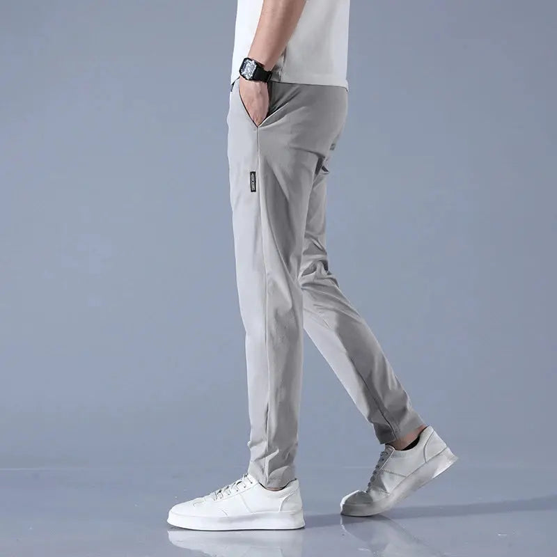 Ice Silk Men's Pants 2023 Summer New Black Gray Thin Business Casual Pants Outdoor Elastic Breathable Straight Leg Sweatpants - SPINGHAR