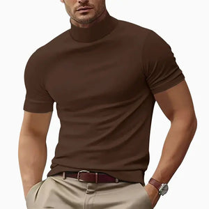 Summer Men's Casual Semi-High Neck T-Shirt - Slim Fit Solid Color - SPINGHAR