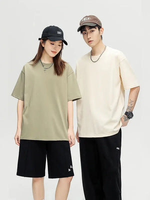 260G Heavy Cotton Oversized Summer T-Shirt for Men - Korean Fashion Short Sleeve - SPINGHAR