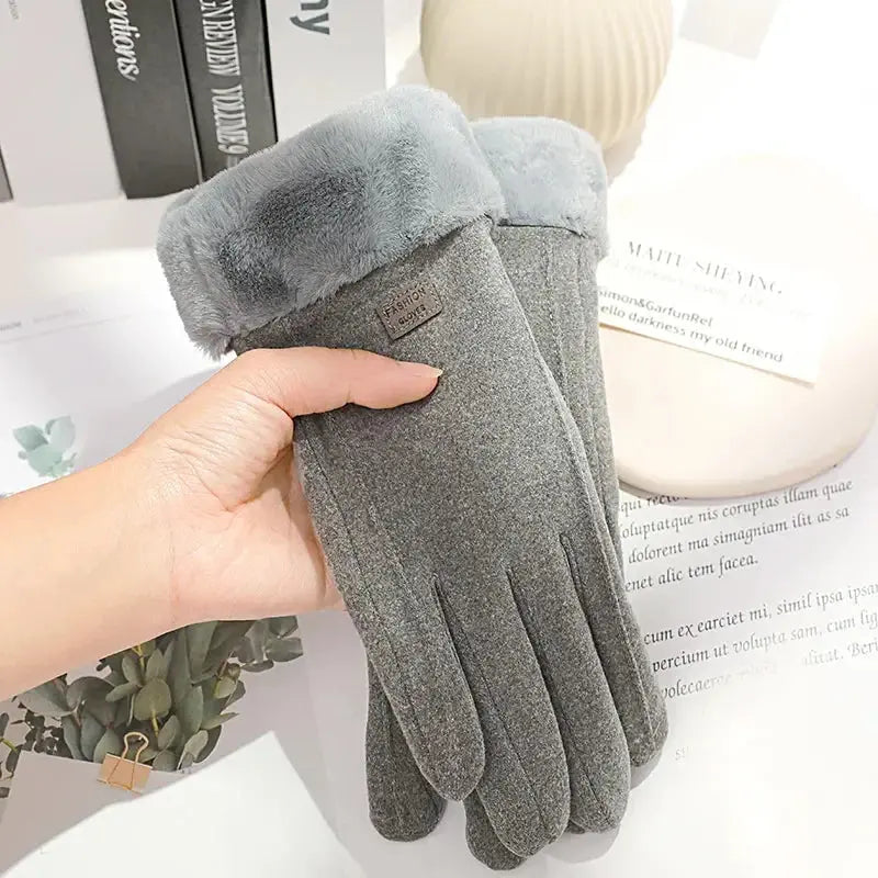 Women’s Winter Thick Plush Gloves: Fashionable Warm Suede Touchscreen Mittens for Driving and Cycling SPINGHAR