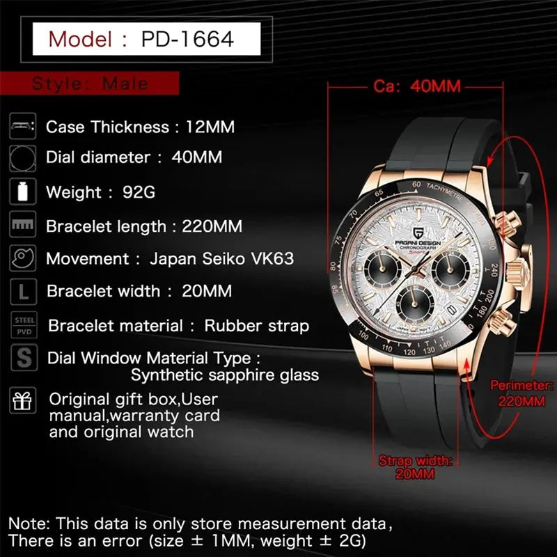 40mm New V2 PAGANI DESIGN Men's Quartz Watches Sapphire Retro Chronograph Stainless Steel Waterproof Watch Men Relogio Masculino - SPINGHAR