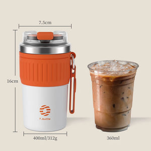 FEIJIAN Stainless Steel Coffee Cup Coffee Mug Thermos Cup Portable Travel Mug With Lifting Rope Leak-Proof Non-Slip 500ml/400ml SPINGHAR