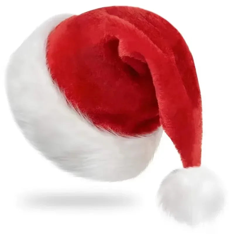 Plush Christmas Santa Hat Xmas Long Plush Holiday Red Hat for Adults and Kids Unisex 2024 New Year Festive Party Supplies SPINGHAR