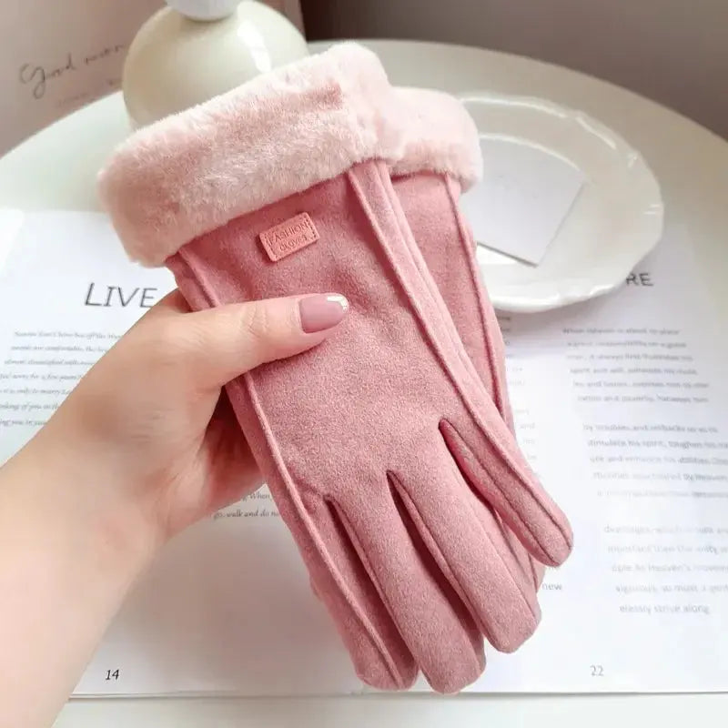 Women’s Winter Thick Plush Gloves: Fashionable Warm Suede Touchscreen Mittens for Driving and Cycling SPINGHAR