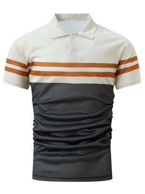 New Summer Men's Short Sleeve Polo Shirt - Splice Stripe Fashion Top - SPINGHAR