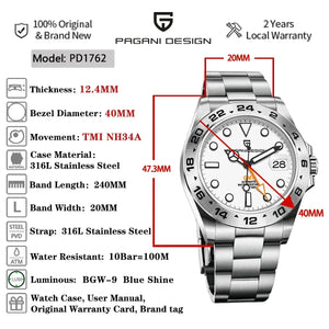 PAGANI DESIGN 2024 NEW NH34 GMT Men Automatic Mechanical Watch Adventurer Stainless Steel Luxur Waterproof Sapphire Reloj Hombre - SPINGHAR