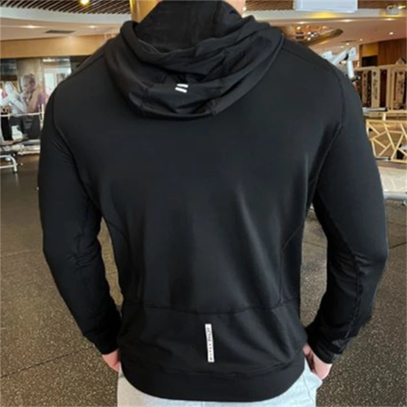 Men's Sports Hoodies Quick Dry Elastic Hooded Male Fitness Running Jackets Outdoor Gym Coats Casual Workout Sportwear Sunscreen SPINGHAR