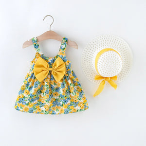 2Pcs/Set Flowers Baby Girl Dresses Summer Fashion Toddler Children Clothes Beach Smooth Dress Kid's Costume Hat 0 To 3 Y SPINGHAR