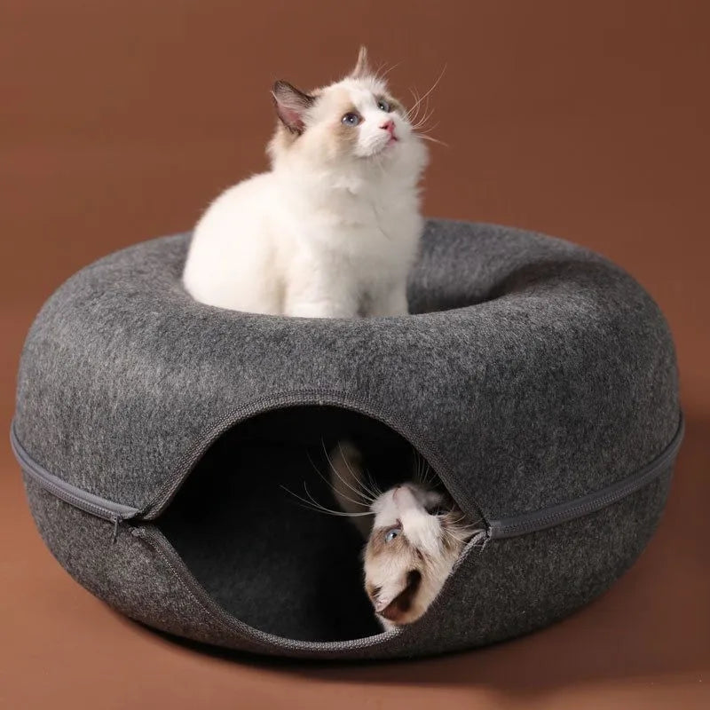 Donut Cat Bed Interactive Tunnel Pet Felt Indoor Toys Cats House Kitten Training Toy Cat Kennel Pets Supplies SPINGHAR