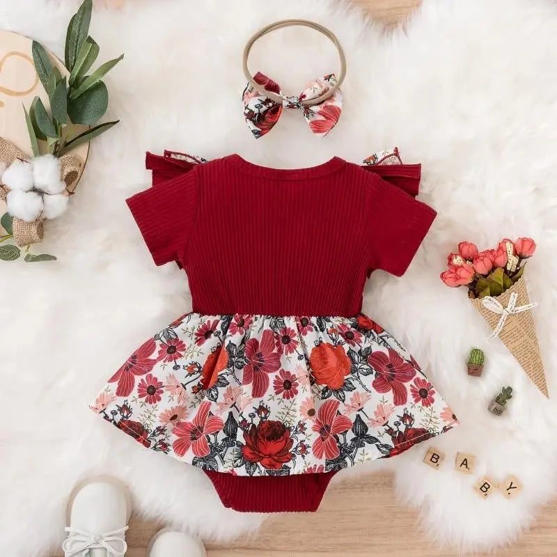 Summer Baby Girl Dress With Bowknot Striped Jumpsuit Cotton Dress For Newborn Floral Clothes Baby Crawling Clothes - SPINGHAR