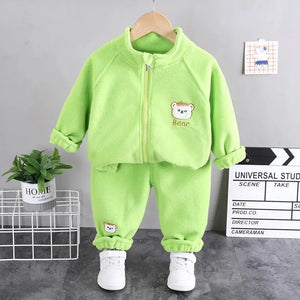 2024 new winter girls plush set for boys casual sports two-piece set for baby toddler outdoor clothing sets - SPINGHAR