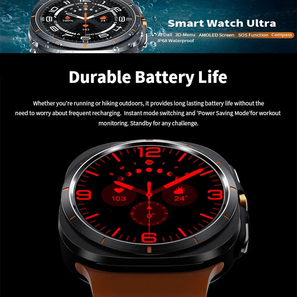 New Samsung Galaxy Watch 7 Ultra GPS Compass NFC Smart Watch 47mm Clone Version AMOLED BT Call IP68 Galaxy 6 Upgraded Smartwatch - SPINGHAR