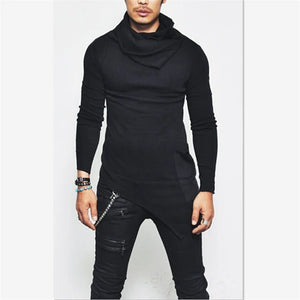 Plus Size 5XL Men's Hoodies Unbalance Hem Pocket Long Sleeve Sweatshirt For Men Clothing Autumn Turtleneck Sweatshirt Top Hoodie SPINGHAR