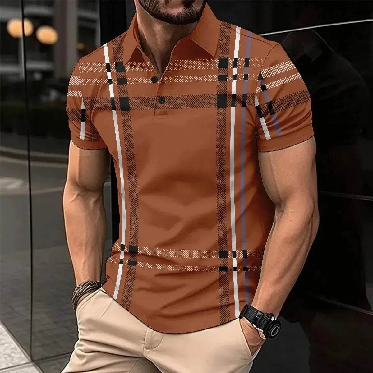 New Summer Men's Short Sleeve Polo Shirt - Splice Stripe Fashion Top - SPINGHAR