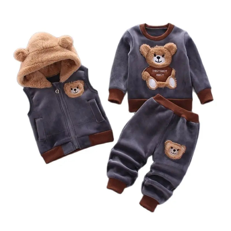 Baby Boys And Girls Clothing Set Tricken Fleece Children Hooded Outerwear Tops Pants 3PCS Outfits Kids Toddler Warm Costume Suit SPINGHAR