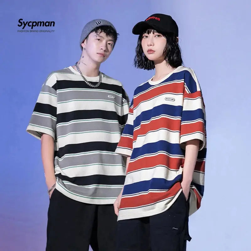 Summer Couples' Loose Striped T-Shirts for Men & Women - SPINGHAR