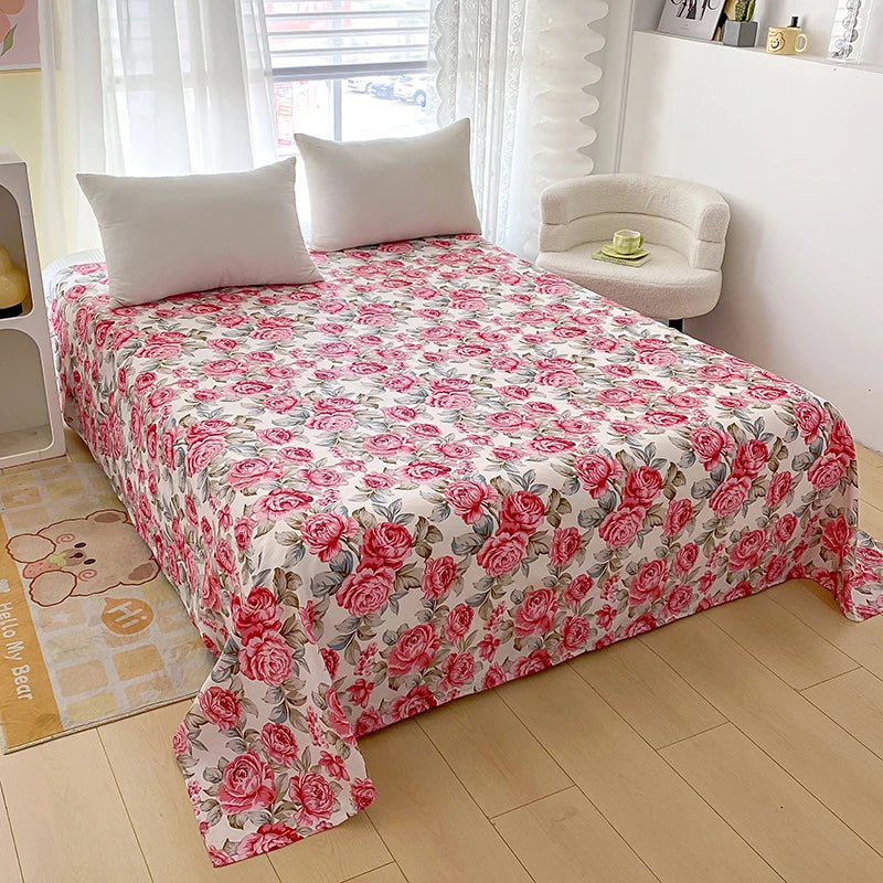 Red Flower Printed Flat Bed Sheets for Double Bed Single/Queen/King Reactive Printed Top Sheets for Beds sabanas cama 150x200 SPINGHAR