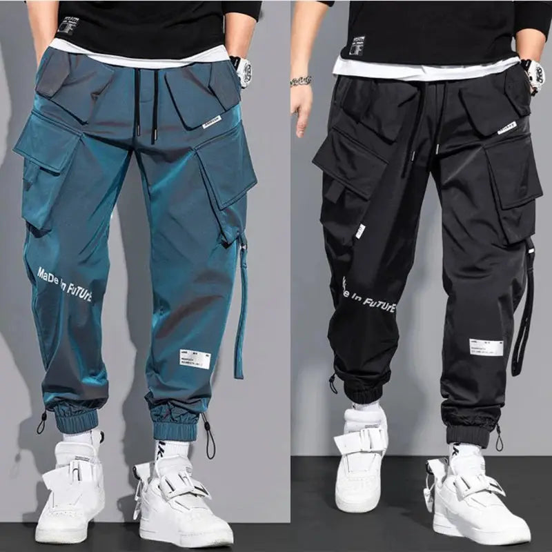 Thin Streetwear Casual Pants for Men | Harem Jogging Pants with Ribbons and Multi-Pockets - SPINGHAR