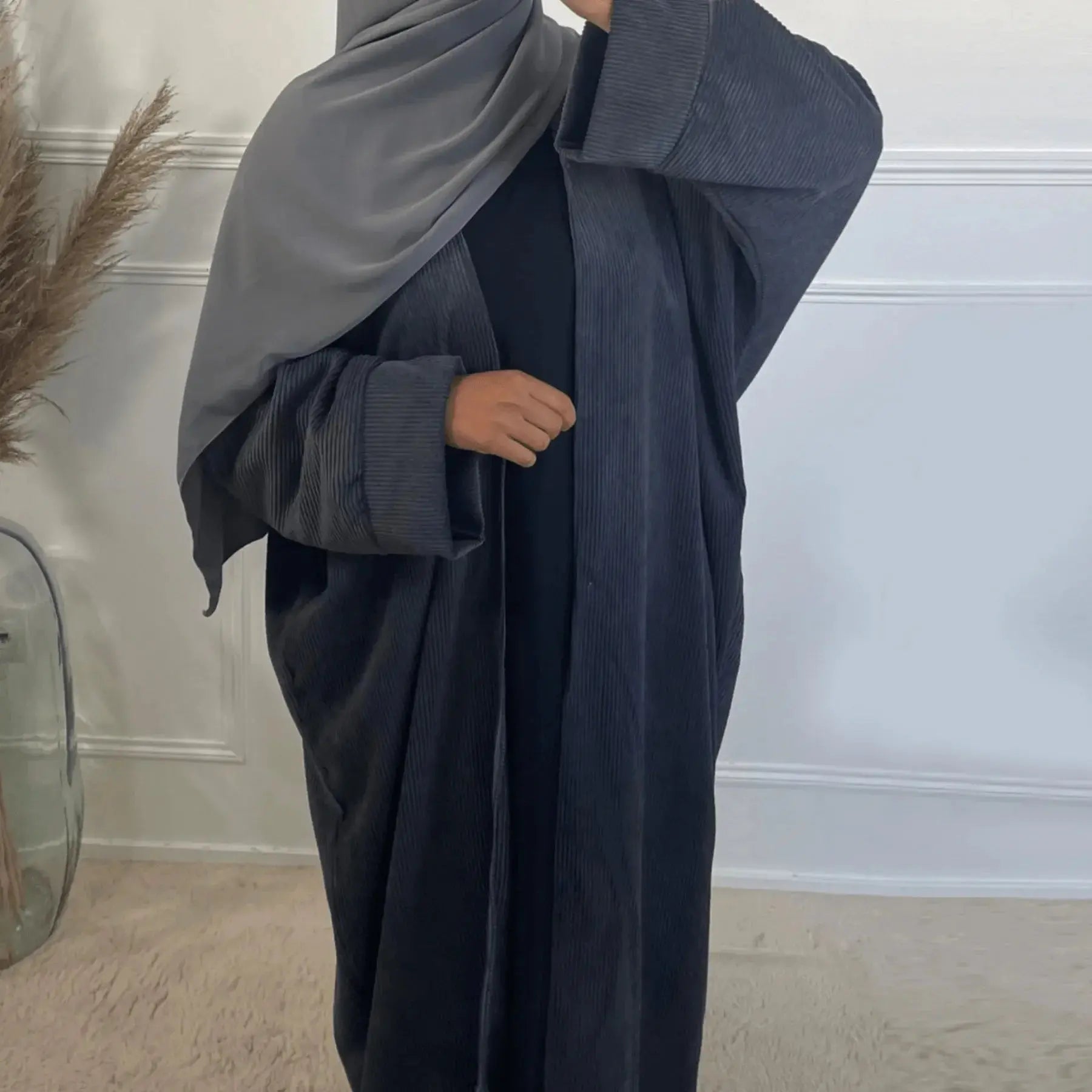 Warm Winter Abayas Muslim Women Corduroy Abaya 2023 New Modest Dress Thicked Solid Color Long Robe Female Islam Clothing - SPINGHAR