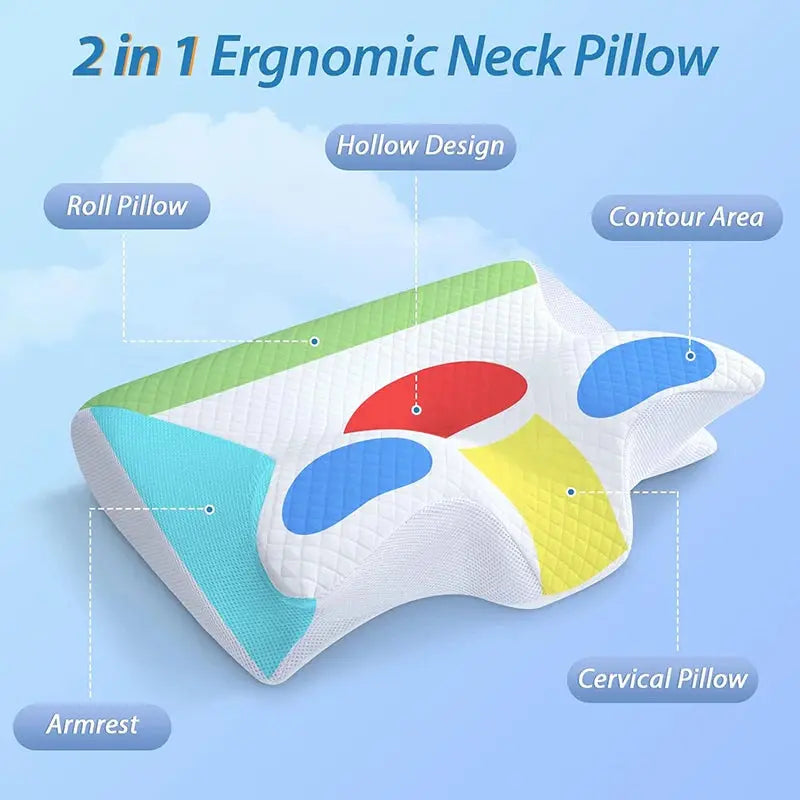 1pc Memory Foam Cervical Pillow, 2 in 1 Ergonomic Contour Orthopedic Pillow for Neck Pain, Contoured Support Pillows,Neck Pillow - SPINGHAR