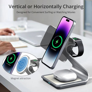 Bonola Magnetic 3 in 1 Wireless Charger for iPhone 15/13/14 Pro Max/12 30W Wireless Charging Station for Apple Watch/AirPods Pro SPINGHAR