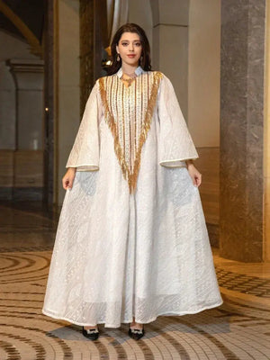 Moroccan Party Dress for Women - Sequined Mesh Jalabiya Abaya Kaftan - SPINGHAR