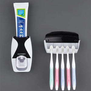 Hot Sale Automatic Toothpaste Dispenser Family Toothbrush Holder Wall Mount Rack Bathroom Tools Set SPINGHAR