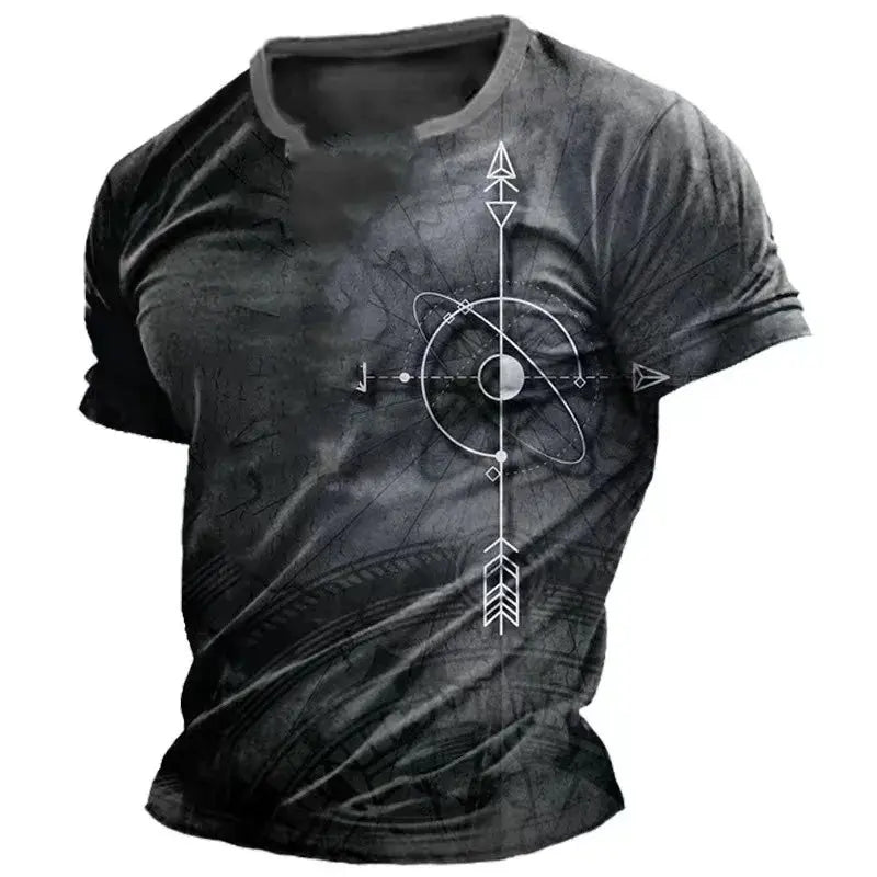 Vintage Men's Summer T-Shirt | Compass Printed Short Sleeve Tee for Casual Streetwear - SPINGHAR