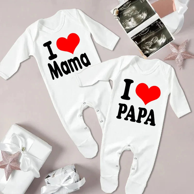 I Love Papa Mama Baby Babygrow Sleepsuit Baby Coming Home Outfit Newbron Shower Gift Boy Girl Cute Sleepsuit Infant White Romper SPINGHAR