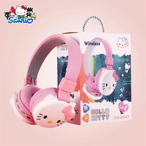 Sanrio Bluetooth Headphone Hello Kitty Wireless Headsets Cartoon Mic Foldable Lightweight Earphone for Phones Laptop Gift Pink - SPINGHAR