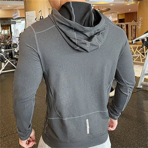 Men's Sports Hoodies Quick Dry Elastic Hooded Male Fitness Running Jackets Outdoor Gym Coats Casual Workout Sportwear Sunscreen SPINGHAR