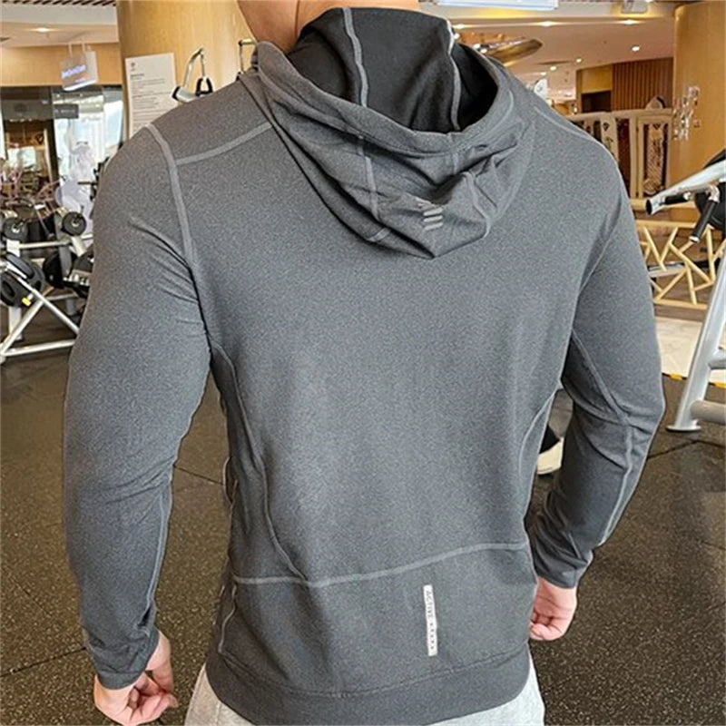 Men's Sports Hoodies Quick Dry Elastic Hooded Male Fitness Running Jackets Outdoor Gym Coats Casual Workout Sportwear Sunscreen SPINGHAR