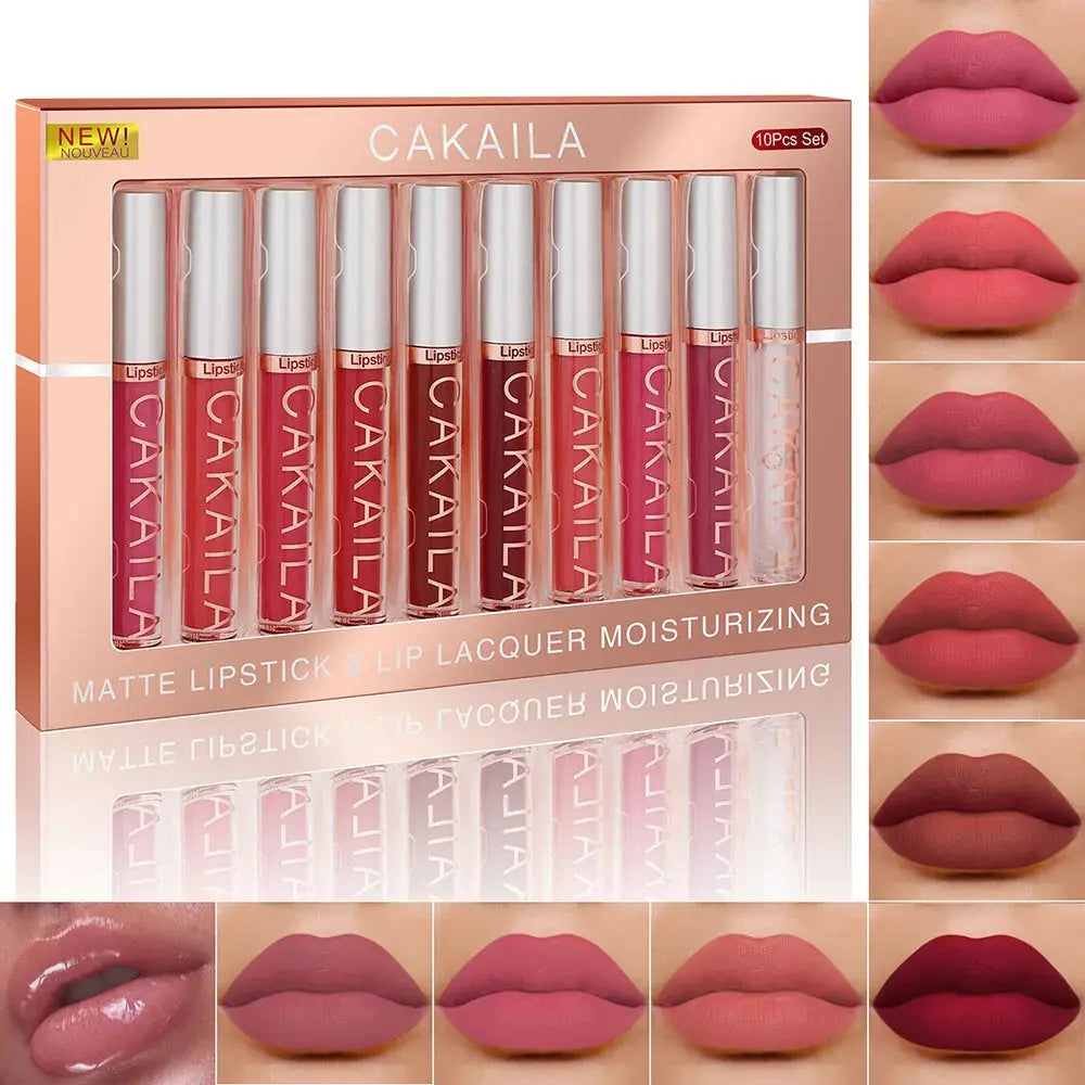 CAKAILA 10pcs Matte Nude Lip Gloss Set - SPINGHAR