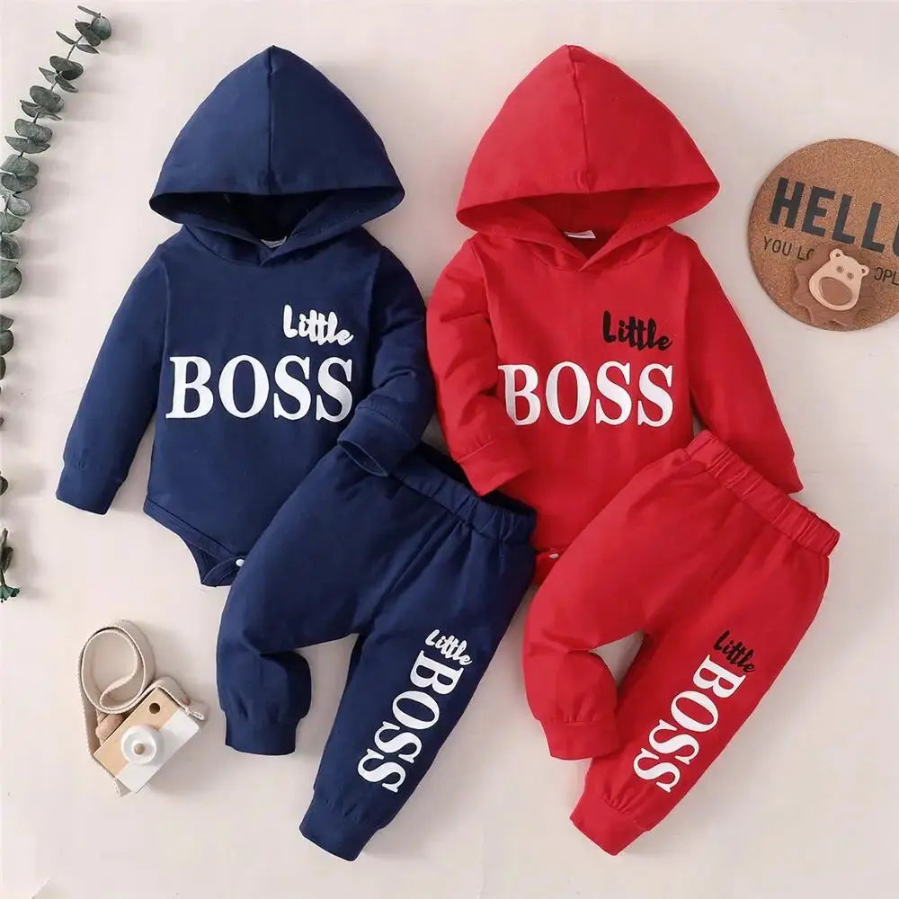 0-24 Months Newborn Baby Boy 2PCS Clothes Set Letter print Long Sleeve Hoodie Romper+Pants Toddler Boy Cute Spring&Autumn Outfit - SPINGHAR