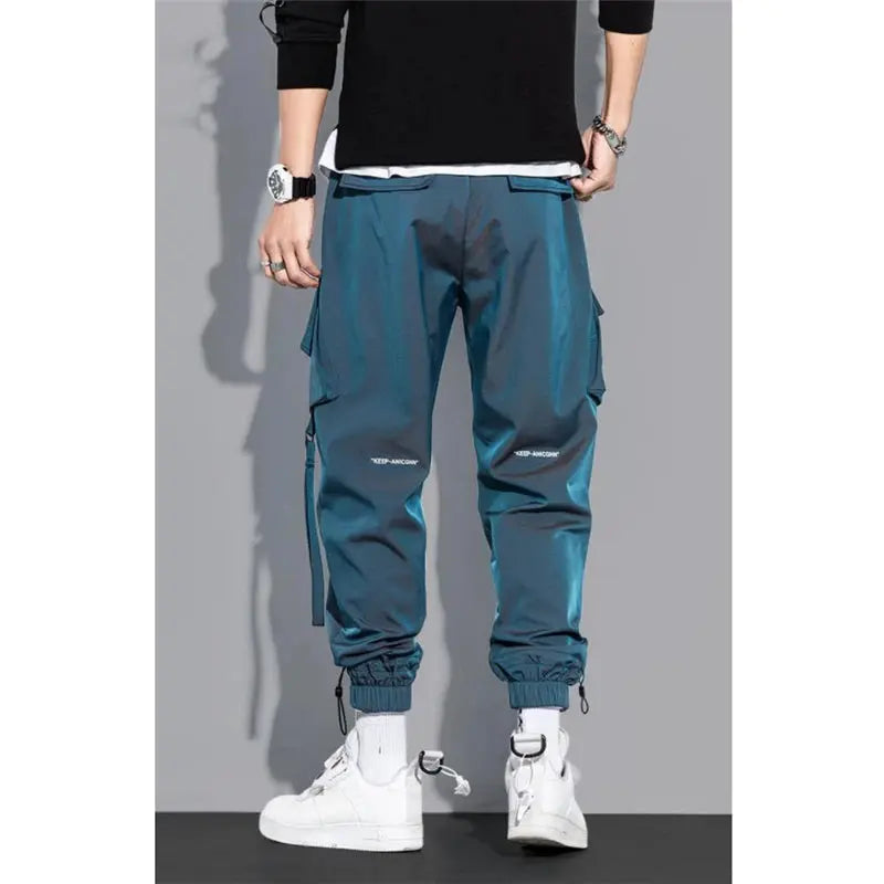 Thin Streetwear Casual Pants for Men | Harem Jogging Pants with Ribbons and Multi-Pockets - SPINGHAR