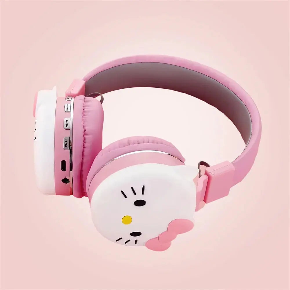 Sanrio Bluetooth Headphone Hello Kitty Wireless Headsets Cartoon Mic Foldable Lightweight Earphone for Phones Laptop Gift Pink - SPINGHAR