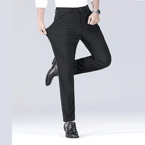 Men's Smart Casual Pants | Elastic Quick-Drying Sports Pants | Spring and Autumn Straight Leg Office Black Work Trousers - SPINGHAR