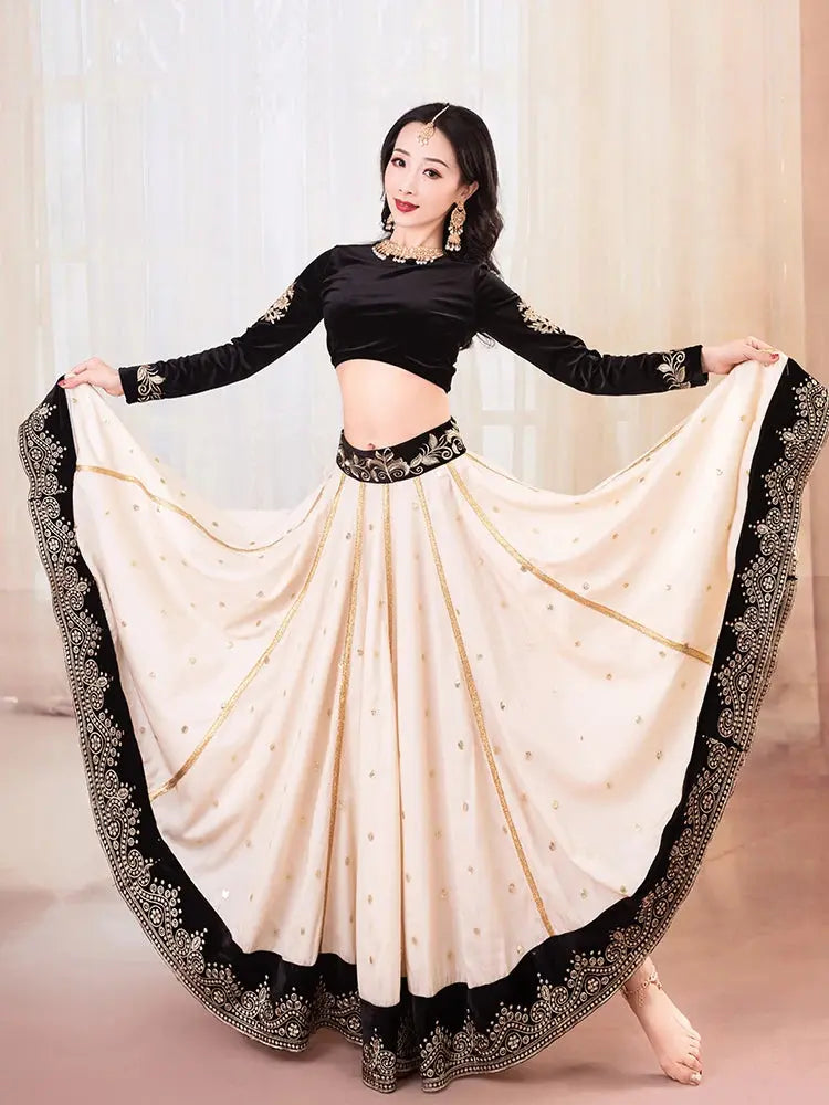 2022 India Clothing Sarees For Performance Woman  Lehenga Choli Black Belly Dancing Dress Nepal Pakistan Embroideried Lady Dress - SPINGHAR